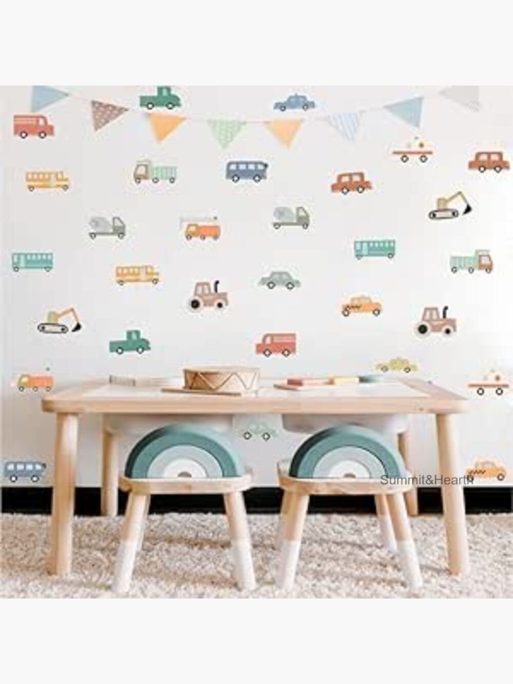 30-Piece Vinyl Wall Decals, Watercolor Construction Vehicles, 11.8x11.8 Inches,